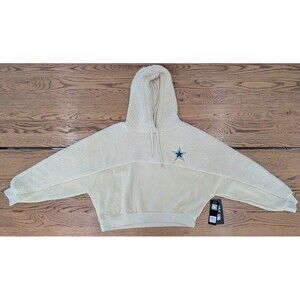 Dallas Cowboys Ultra Game Women's XL Cream Sherpa Cropped Hoodie NWT NFL